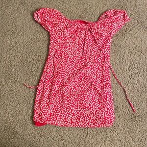 Red and white flower mini dress